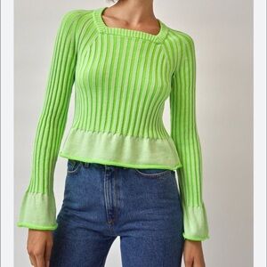 Rodebjer Eshe Rib Knitted Sweater  In Techno Green Sz S Funky Retro Party EUC